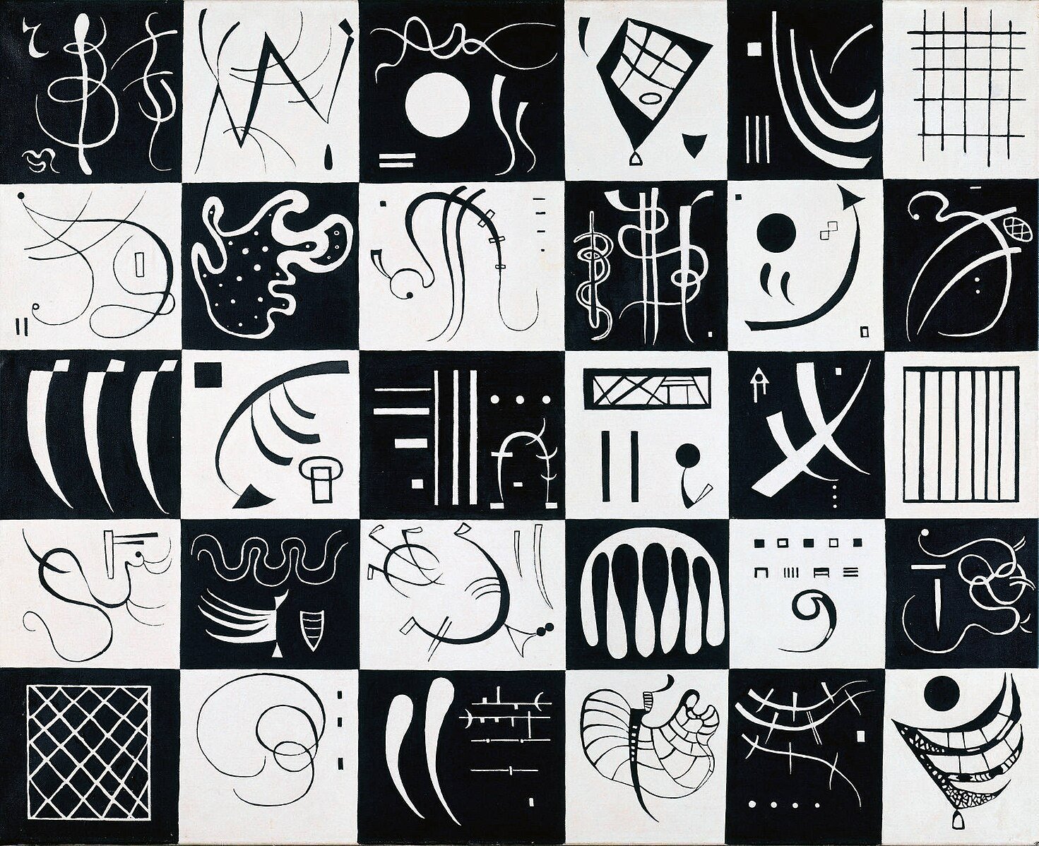 A grid of abstract shapes by Wassily Kandinsky